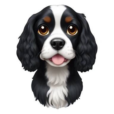 Small completely black cavalier spaniel with white on chest sticker