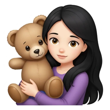 black long hair girl hugs a teddy bear sticker