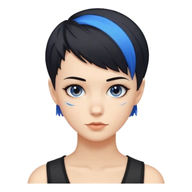 frau freche extreme schwarze Kurzhaarfrisur eine Seite wirklich fast keine Haare andere Seite mit blauer Strähne sticker