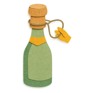 sparkling wine opening step 2: loosening wire ring (muselet), realistic light green champagne bottle color, no background sticker