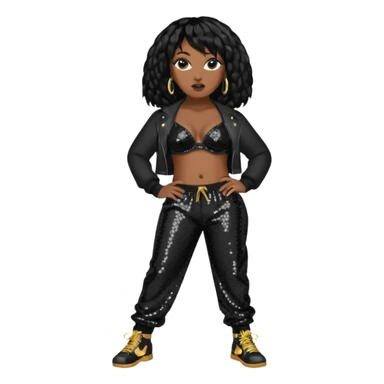Missy Elliott with black hair, black sequin bra, black sequin baggy pants sticker