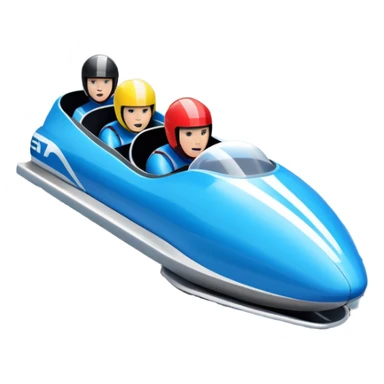 An icon featuring a sleek bobsled with athletes racing down an icy track at high speed, helmets on and bodies aligned for aerodynamics. The scene is set in a stunning snowy mountain valley with pine trees, spectators, and crisp blue sky. Transparent background captures the thrill of bobsleigh. sticker