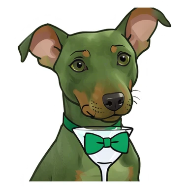 Miniature Doberman with clipped ears, sitting in a martini sticker