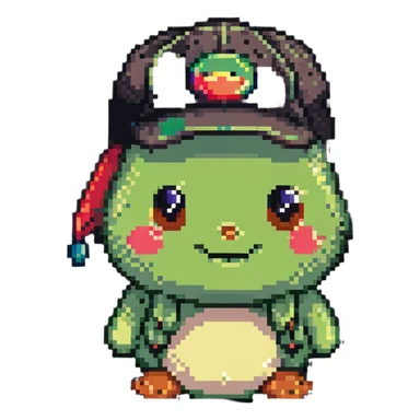 pistachio with a backwards cap and a smirk, pixel art style sticker