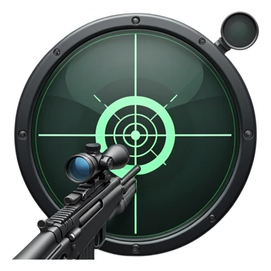 An icon showing a close-up view of a rifle's crosshair, symbolizing FPS games. The design features a detailed scope with a focus on the target, emphasizing precision and action. The background is minimal, highlighting the intensity of first-person shooters. Transparent background. sticker
