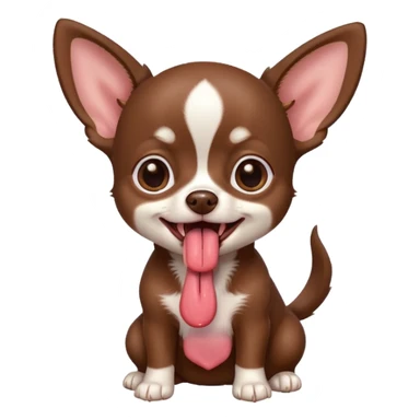 Generate an emoji of a chocolate-colored Chihuahua puppy with its tongue sticking out sticker