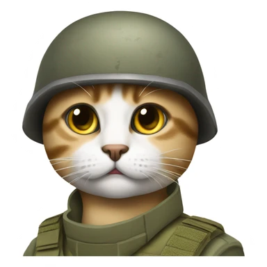 soldier cat with scratch on eye doing serious face without the helmet  sticker