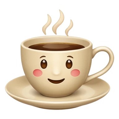 classic coffee cup and saucer emoji, light beige, Apple emoji style, no text sticker