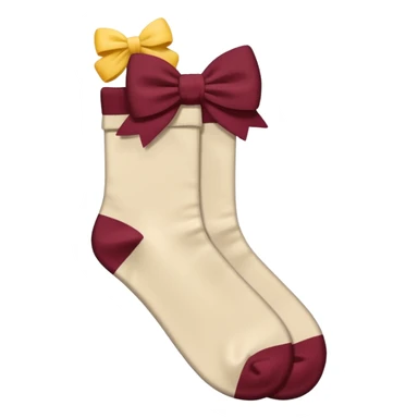 beige socks with a burgundy bow in a classic knot style, emoji style sticker