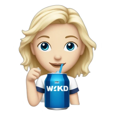 Blonde girl with blue eyes holding a blue wkd drink and wearing a Scotland football tshirt sticker