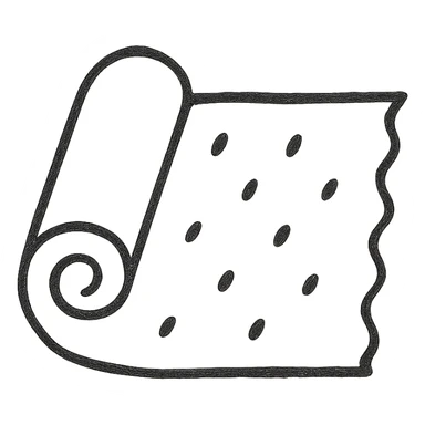 Google Material Design icon for 'Fabrics' with a clean, minimalist, 2D look, featuring a stylized fabric roll or textile pattern sticker