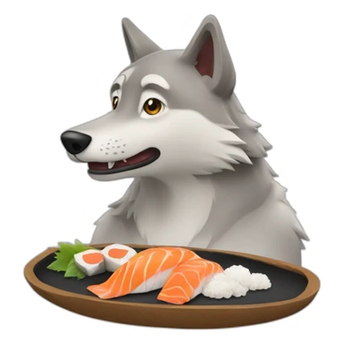 Loup qui mange des sushis  sticker