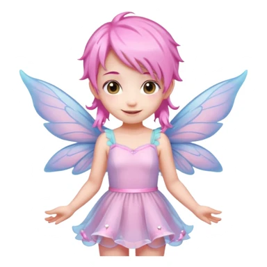 A tiny pastel fairy with pink hair with glowing wings and a sweet smile  sticker