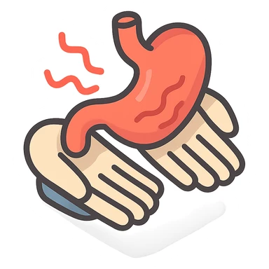 painful stomach, stomach and hands with waves of pain, 2d isometric style, shadows and highlights, no face or legs, transparent background sticker