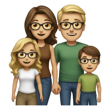 White family of 6, 1 mom with brown hair, 1 father with brown hair, 2 boys with Brown hair, 2 girls with glasses and long blond hair sticker