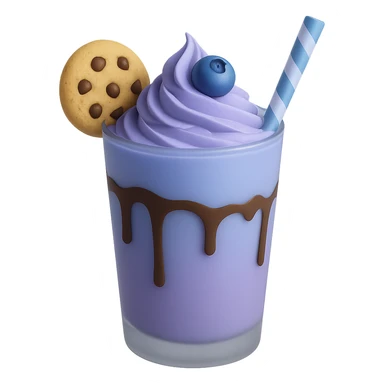 Change the image to a blueberry milkshake theme using cool blue and purple tones. Keep the glass with chocolate drizzle, cookie on the rim, and blueberry on top. Remove the background. sticker