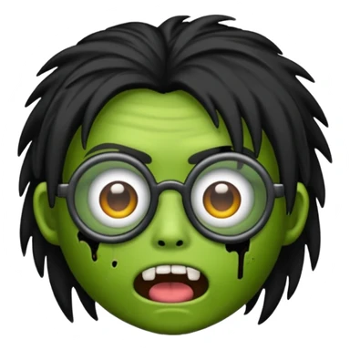 Emoji de zombi com óculos e cabelo preto emo sem pontas e óculos transparentes e z sticker