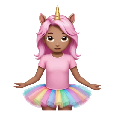 head and shoulders portrait of an anthropomorphised female unicorn in tutu and pink t-shirt, relaxed pose sticker