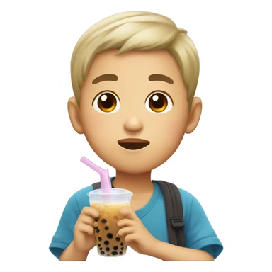 chinese boy drink bubble tea sticker