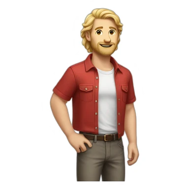 white man dark hairs flower shirt red pant sticker