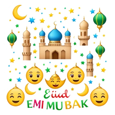 Beautiful emojis around with Eid Mubarak written in the middle sticker