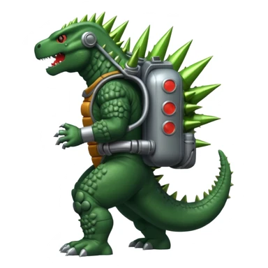 Godzilla wearing a rocket pack sticker