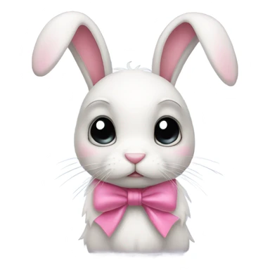 a bunny with sad eyes and a pink bow  sticker