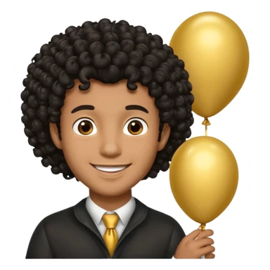 brown skin, black curly hair man hold gold balloon sticker