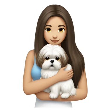 Brunette girl long hair, hugging her white Shih tzu sticker