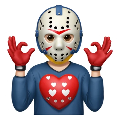 Jason Voorhees, looking cute, making a heart with his hands sticker