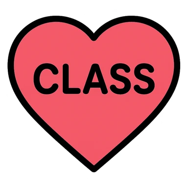 heart icon with 'class' written in the center, bold text sticker