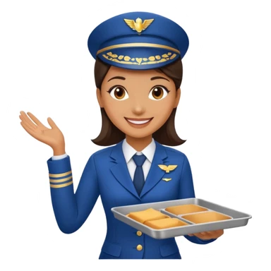 A female professional flight attendant holding a service tray, sticker