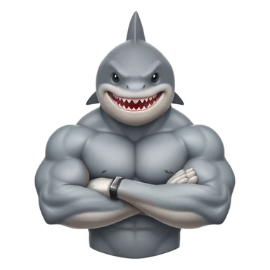 Bodybuilder shark with arms crossed sticker