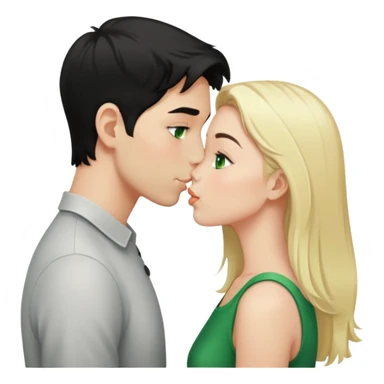 Kissing couple of boy with short black hair and green eyes and blonde girl with long hair sticker