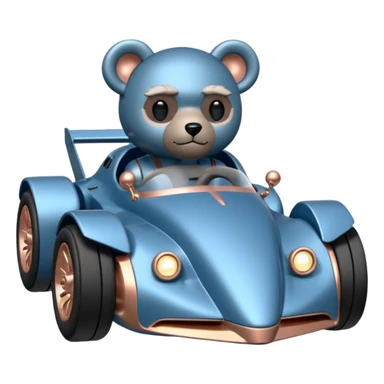  Metallic blue and rosegold-accented  racing car for furry-faced grey bearded evil alien scary robot teddy bear and passenger with custom aero body and rear spoiler  sticker