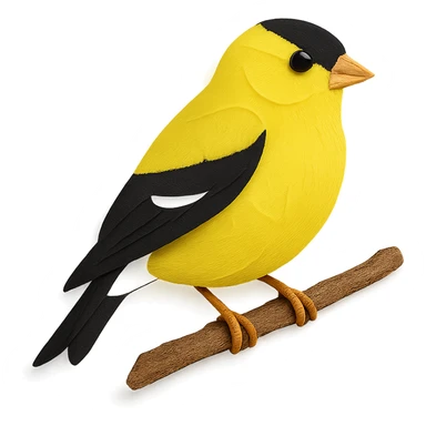 close-up of an American Goldfinch perched on a tree branch, fine paper edges, bright yellow feathers, black wings, soft white belly sticker