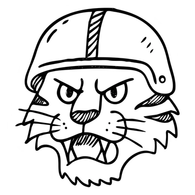 angry black tiger wearing a helmet, hand drawn outlined icon sticker