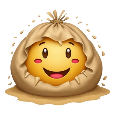 apple style emoji of a torn sandbag with sand spilling, clear and bold sticker