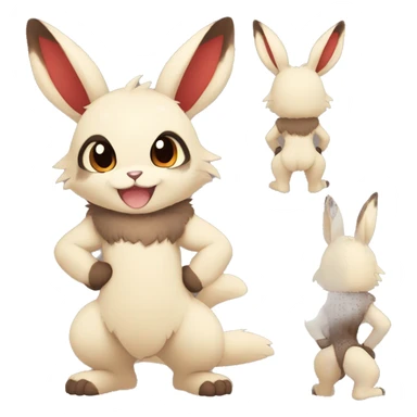 Cute, Chibi, Kemono-style, Anthro, Fur-Sona, Dark-Brown, Normal-type-Ground-type Tan-Rabbit-Fakémon with Dark-Red eyes, beige belly, beige paws, beige feet, beige freckles, full body sticker