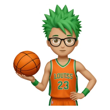 Green-Haired Athlete – Green spiky hair, orange basketball uniform, glasses, holding ball.


 sticker