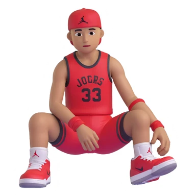 3D emoji style red Jordan Retro 3 sneaker with arms and legs, no face, sitting pose sticker