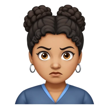 An angry female teacher with brown skin, black curly hair in a bun or updo, and slightly chubby sticker