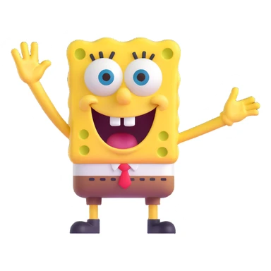 Spongebob Squarepants, 3D emoji style, rounded features, waving sticker