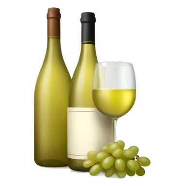 White wine bottle with glass and grapes sticker