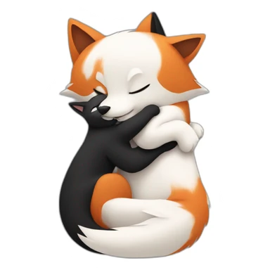 Fox hug black and white cat sticker