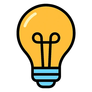 bulb icon, black outlines with subtle color accents, modern sticker