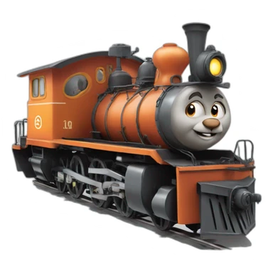 Train engine with squirrel face sticker