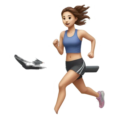 Full length hyperrealistic pencil drawing of a girl with brown hair running on a treadmill sticker