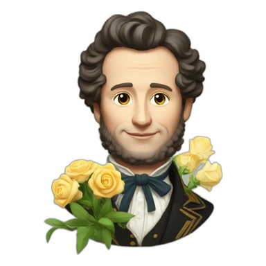 pushkin with a bouquet of flowers in his hands sticker