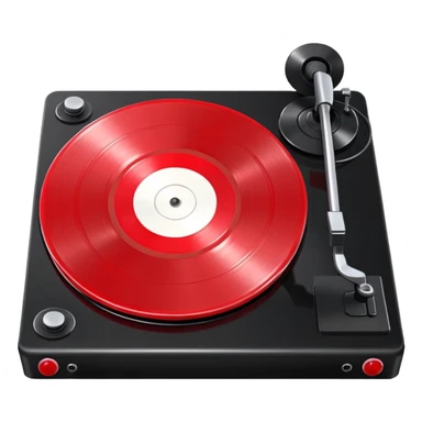 Generate a high-quality 3D cartoon-style emoji of a red LP record placed inside a black LP turntable, realistic shading, smooth gradient colors, rounded and cute appearance, simple white background, high-resolution.
 sticker